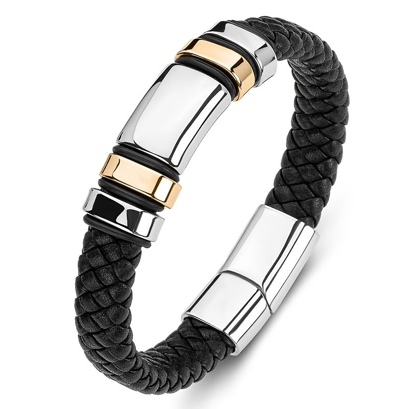 Men's Glossy PU Leather Bracelet with Magnetic Clasp - Cool Hip Hop Trend Jewelry