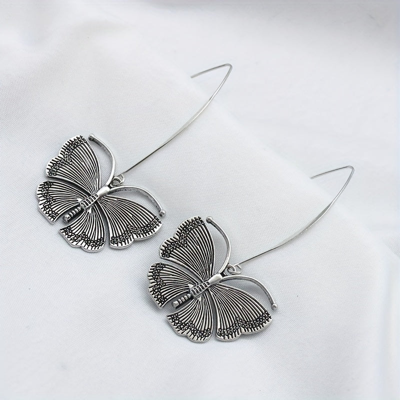 Vintage Silvery Butterfly Dangle Earrings for Women Silver Plated Boho Jewelry Gift