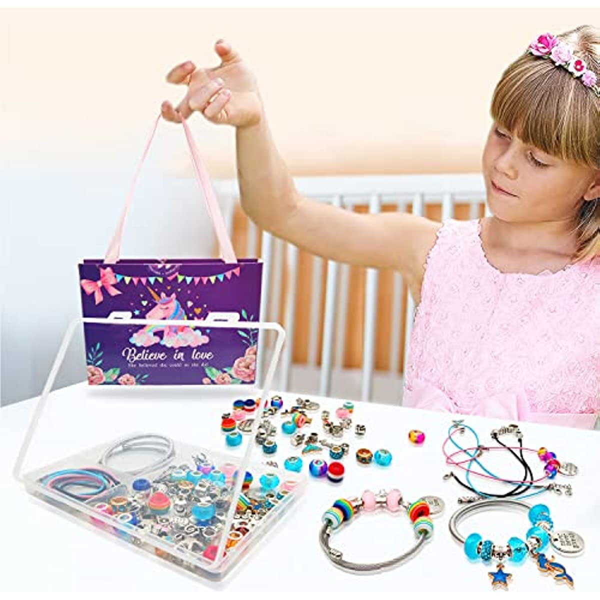 For Girls Teens Age 8-12, Unicorn/Mermaid Beads Charm Bracelet Making Kit, Jewelry Making Supplies Crafts Gifts Set for Christmas Halloween