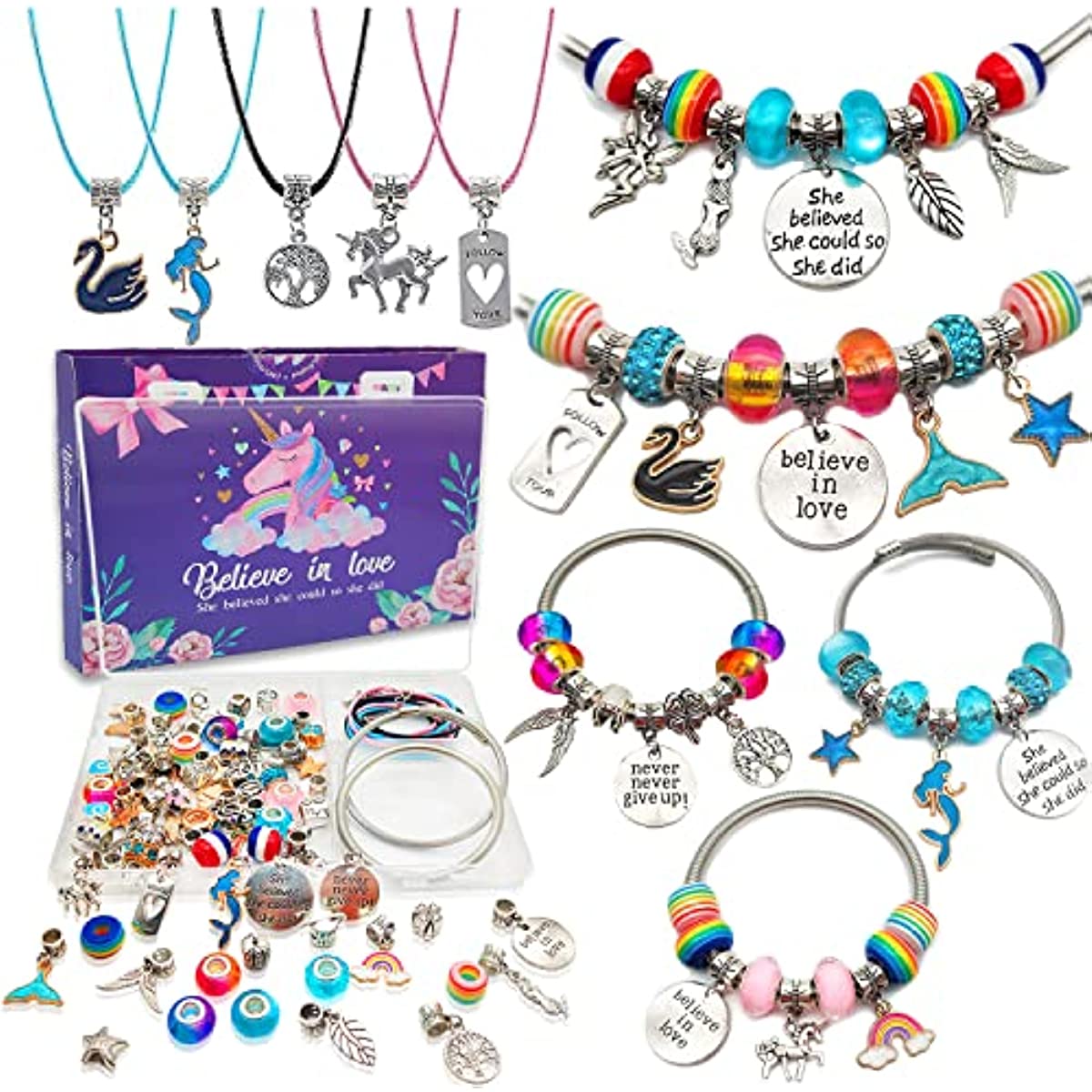For Girls Teens Age 8-12, Unicorn/Mermaid Beads Charm Bracelet Making Kit, Jewelry Making Supplies Crafts Gifts Set for Christmas Halloween