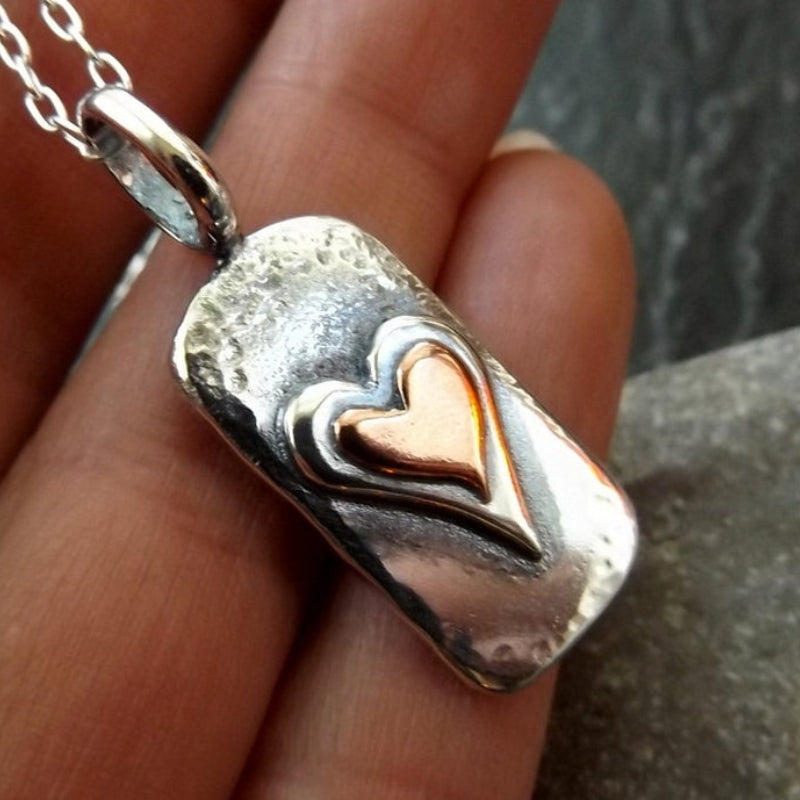 Retro Funky Double Layer Heart Pendant Necklace Vintage Jewelry for Men and Women