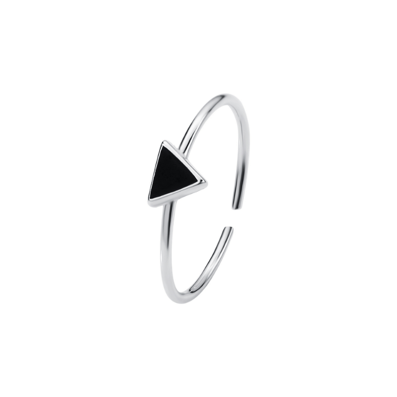 Elegant S925 Sterling Silver Black Triangle Open Ring for Women and Girls