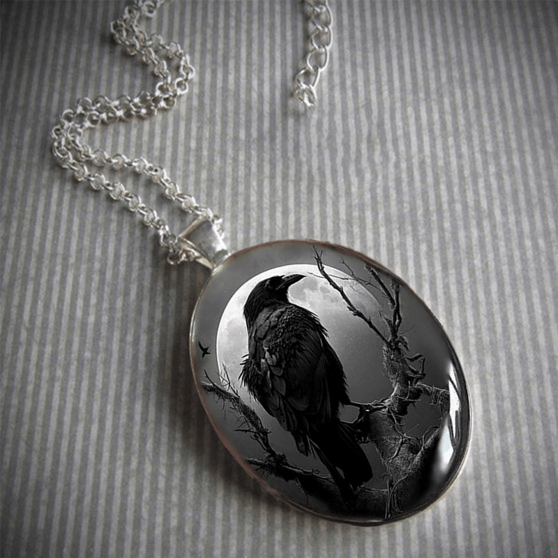 Men's Gothic Black Crow Pendant Necklace - Punk Animal Jewelry for Party and Anniversary