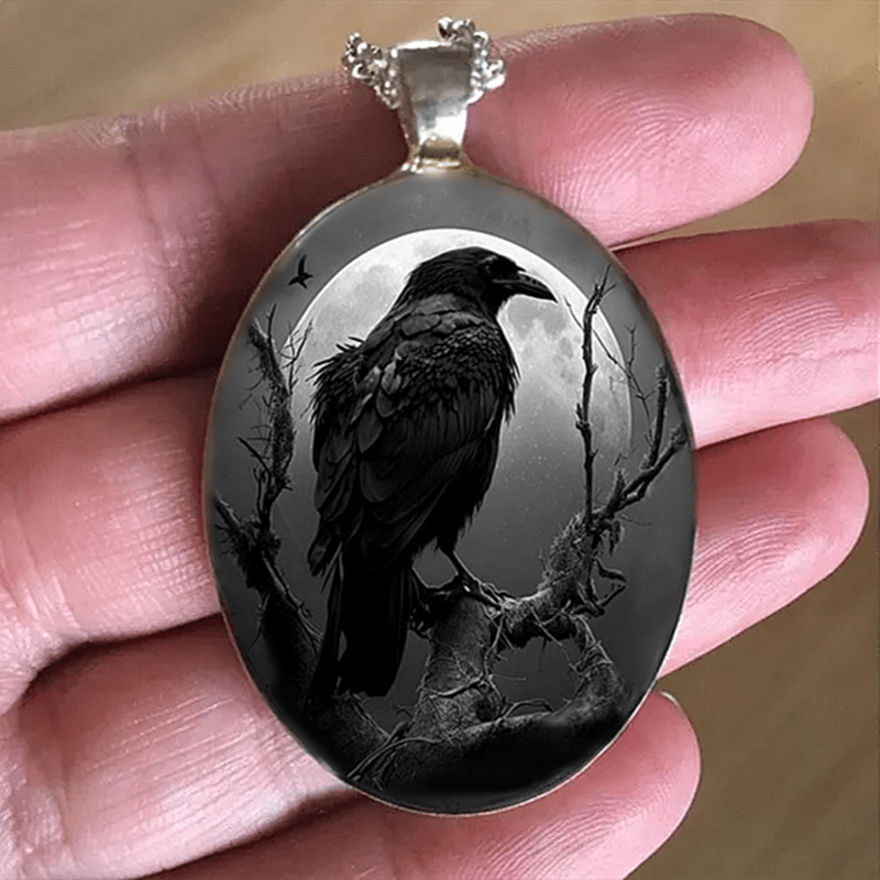 Men's Gothic Black Crow Pendant Necklace - Punk Animal Jewelry for Party and Anniversary