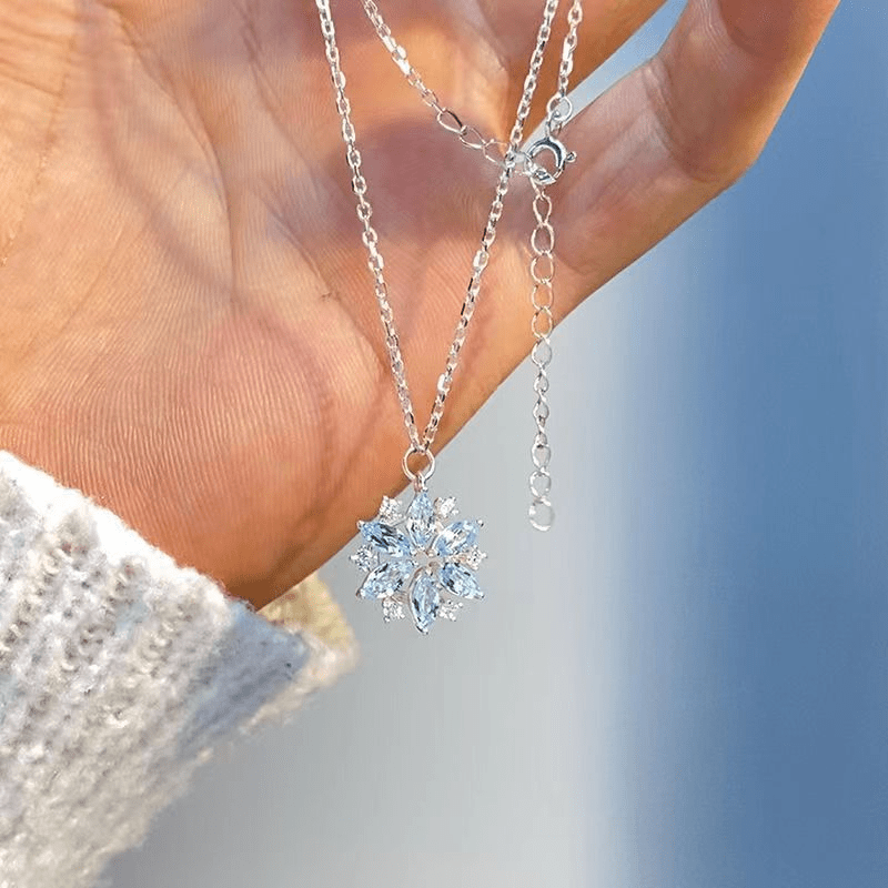 Sky Blue Snowflake Collarbone Necklace for Girls - Fashionable Pendant Jewelry for Birthdays and Anniversaries