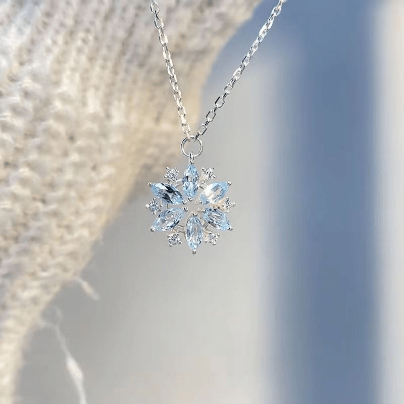 Sky Blue Snowflake Collarbone Necklace for Girls - Fashionable Pendant Jewelry for Birthdays and Anniversaries