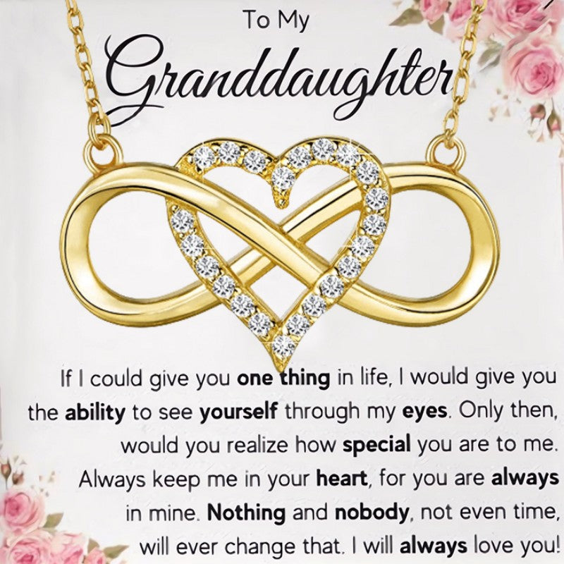 Infinity Heart Necklace Set for Granddaughter Birthday Gifts 14K Gold Plated Jewelry with Sentimental Card