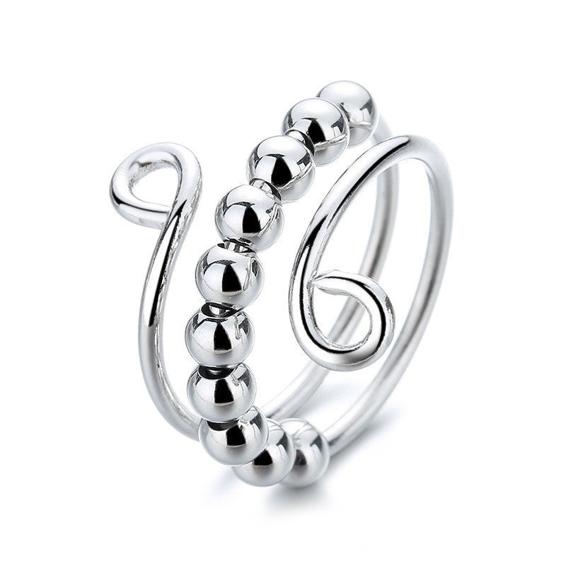 Dainty Rotatable Bead Fidget Ring Adjustable Platinum Plated Anti-Stress Jewelry