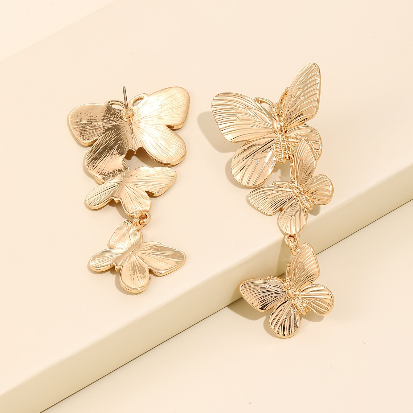 Golden Butterfly Earrings for Women - Large Gold Plated Dangling Jewelry with Unique Animal Design