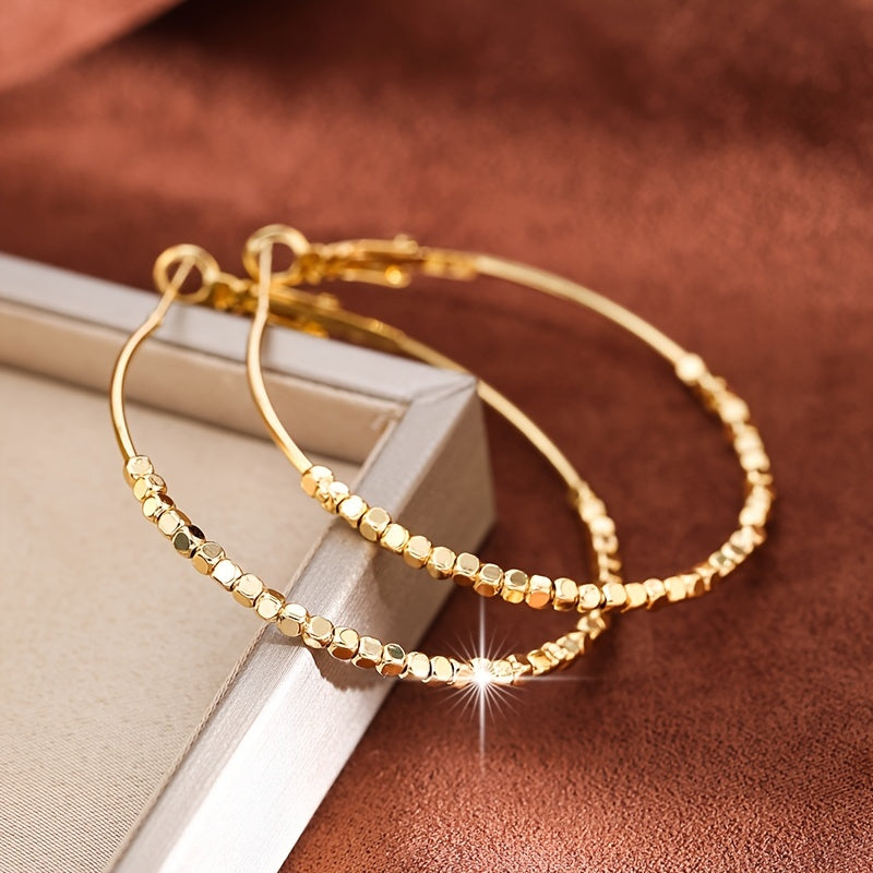 Elegant Cubic Beads Hoop Earrings for Women 18K Gold Plated Jewelry