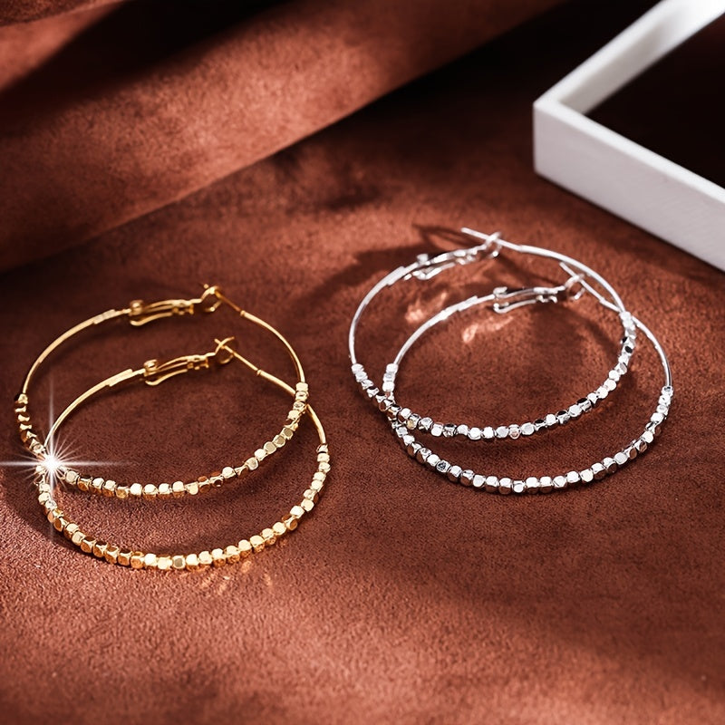 Elegant Cubic Beads Hoop Earrings for Women 18K Gold Plated Jewelry
