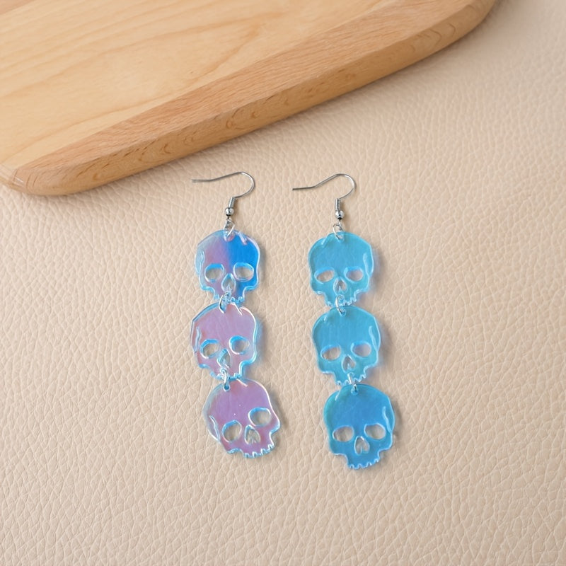 Translucent Acrylic Skull Drop Earrings Punk Style Halloween Jewelry