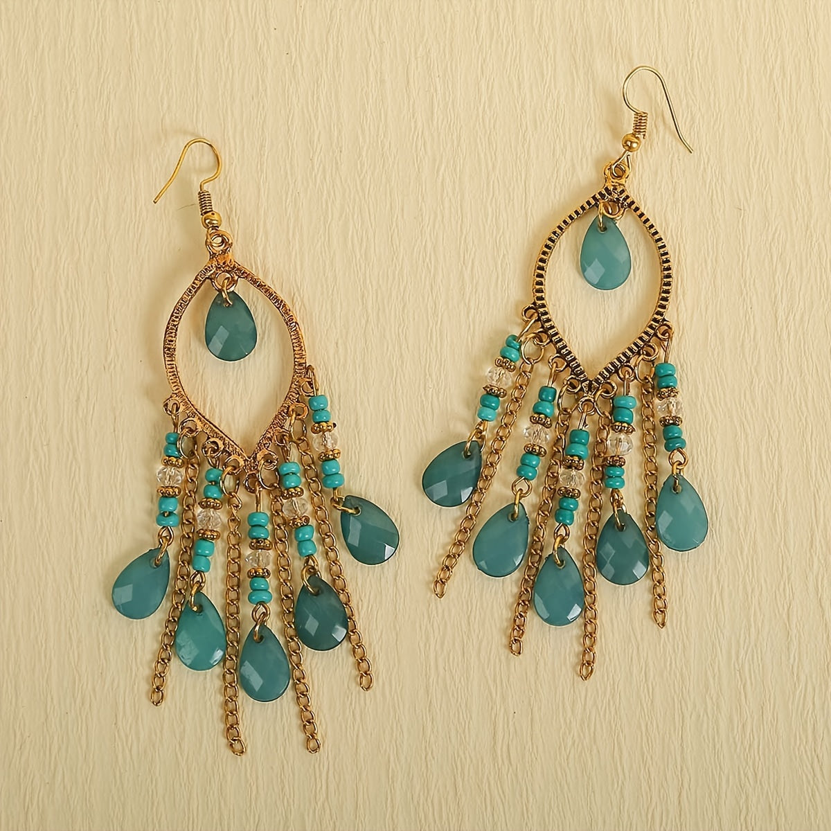 Hollow Teardrop Natural Stone Dangle Earrings for Women - Exquisite Boho Alloy Jewelry Gift