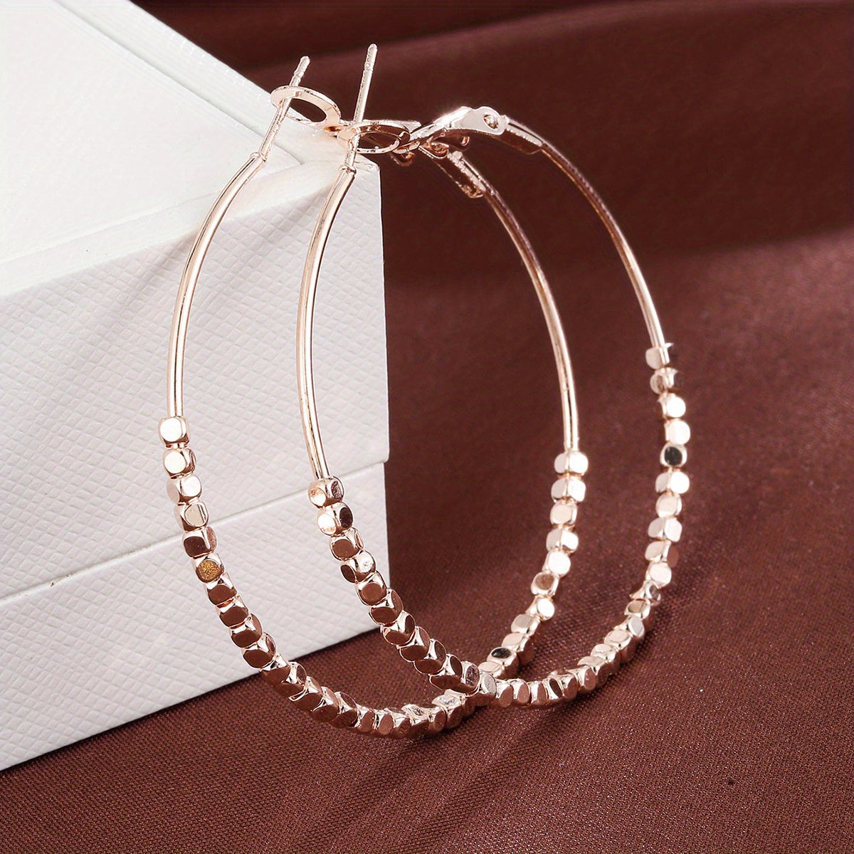 Elegant Cubic Beads Hoop Earrings for Women 18K Gold Plated Jewelry