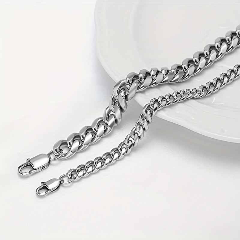Trendy Classic Stainless Steel Chain Necklace Jewelry Set for Men and Women with Gift Box