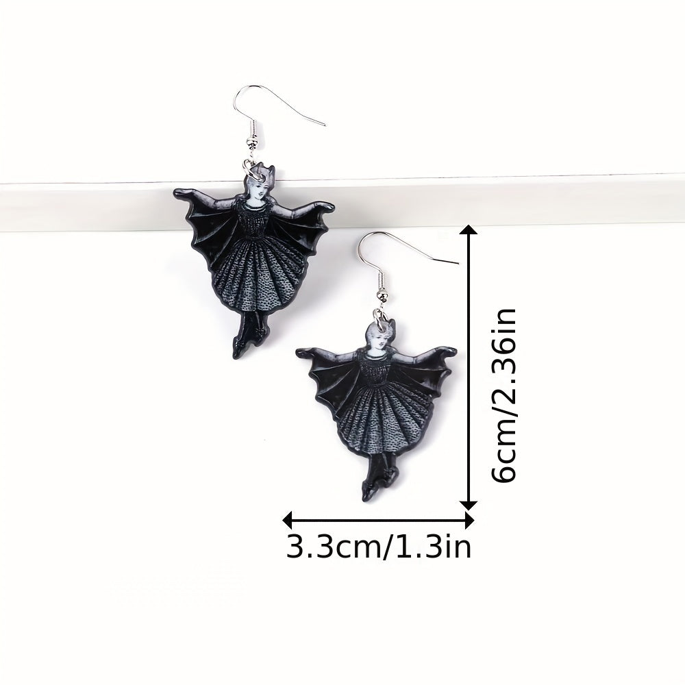 Black Cat Head Acrylic Dangle Earrings Unique Halloween Jewelry for Women