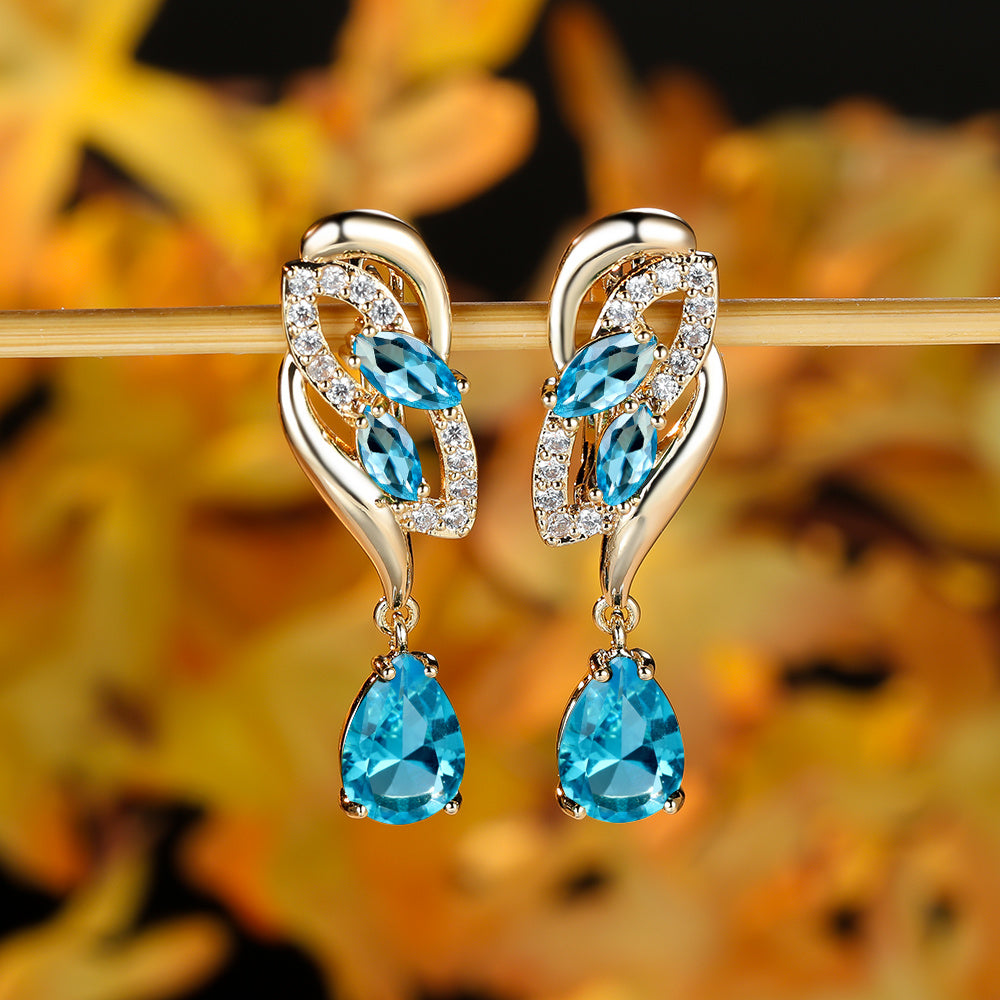 Angol Elegant Flower Dangle Earrings for Women with Golden-Tone Floral Design and Red Gemstones