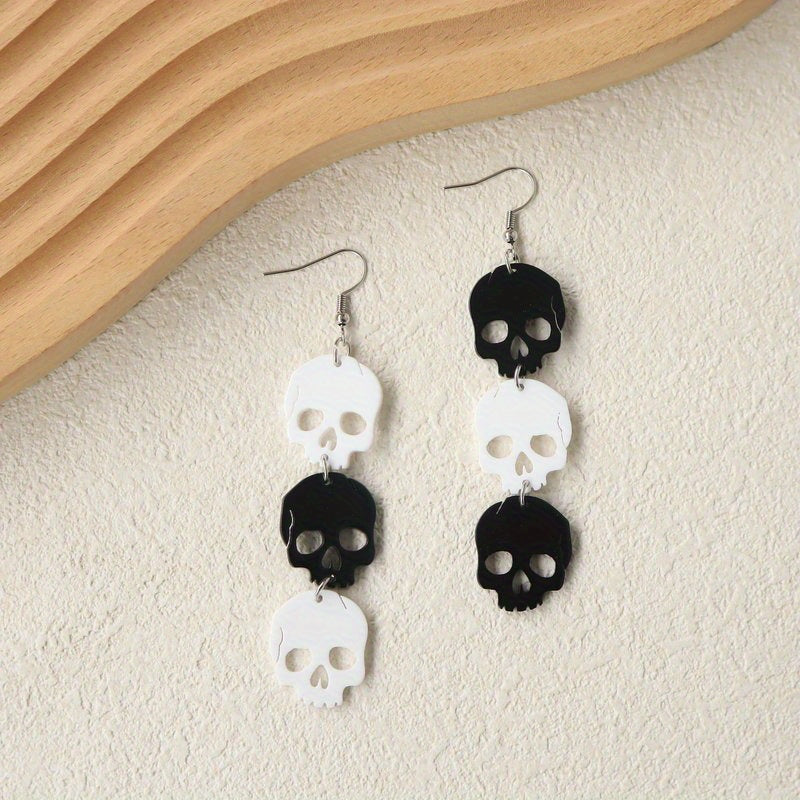 Translucent Acrylic Skull Drop Earrings Punk Style Halloween Jewelry