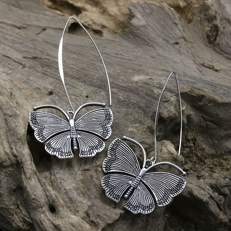 Vintage Silvery Butterfly Dangle Earrings for Women Silver Plated Boho Jewelry Gift