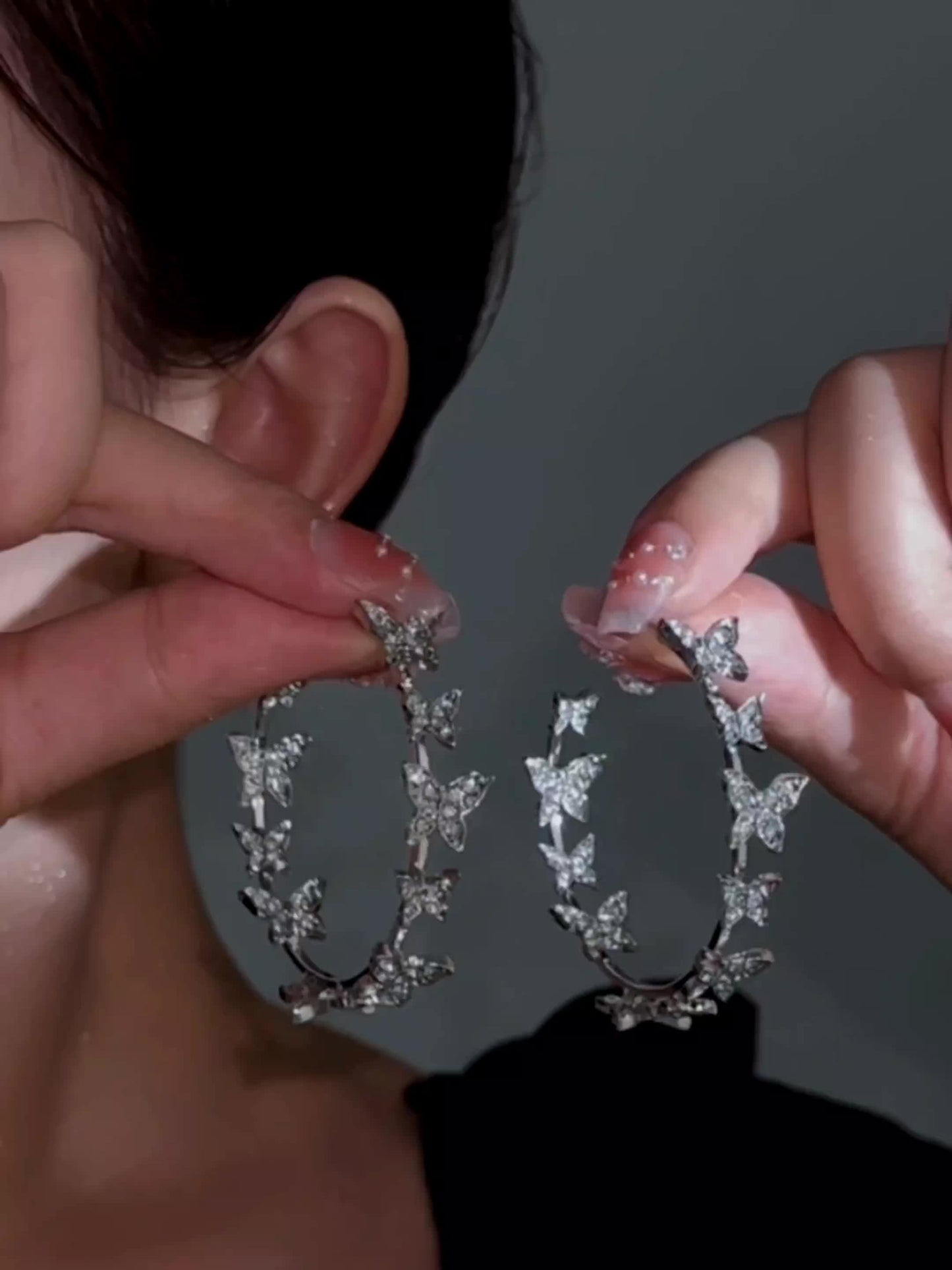 Sterling Silver Butterfly Hoop Earrings for Women - Elegant Statement Jewelry with Rhinestone Detail