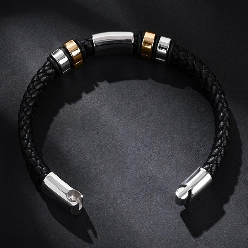 Men's Glossy PU Leather Bracelet with Magnetic Clasp - Cool Hip Hop Trend Jewelry