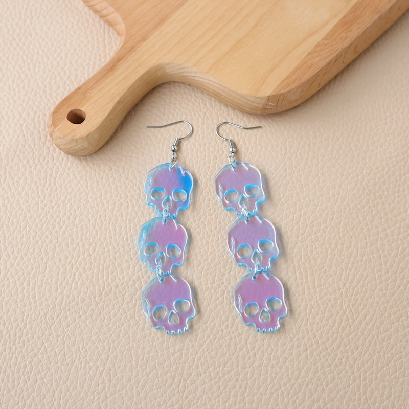 Translucent Acrylic Skull Drop Earrings Punk Style Halloween Jewelry
