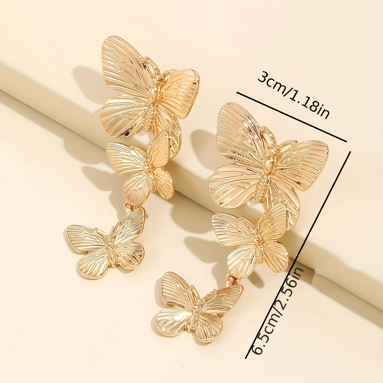 Golden Butterfly Earrings for Women - Large Gold Plated Dangling Jewelry with Unique Animal Design