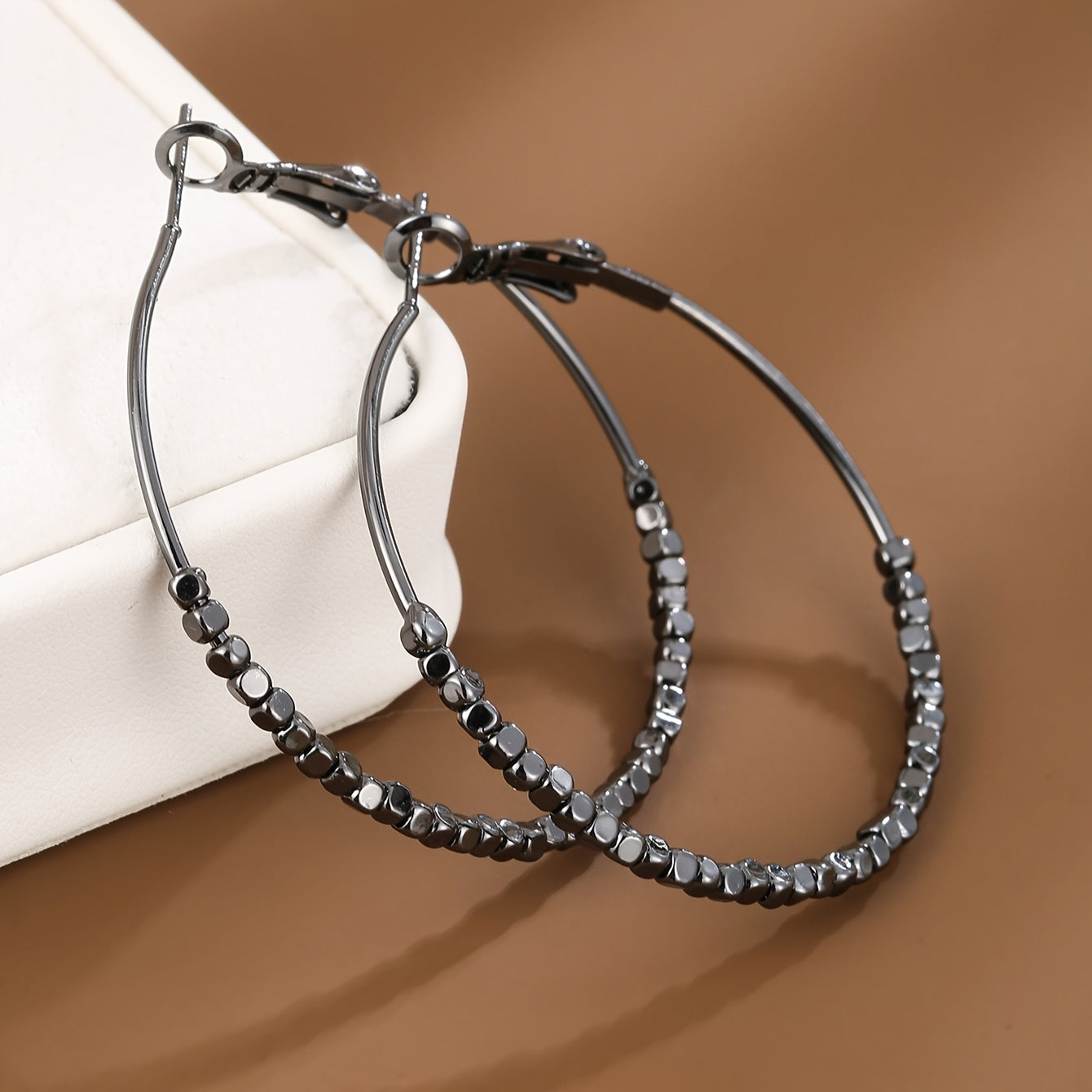 Elegant Cubic Beads Hoop Earrings for Women 18K Gold Plated Jewelry