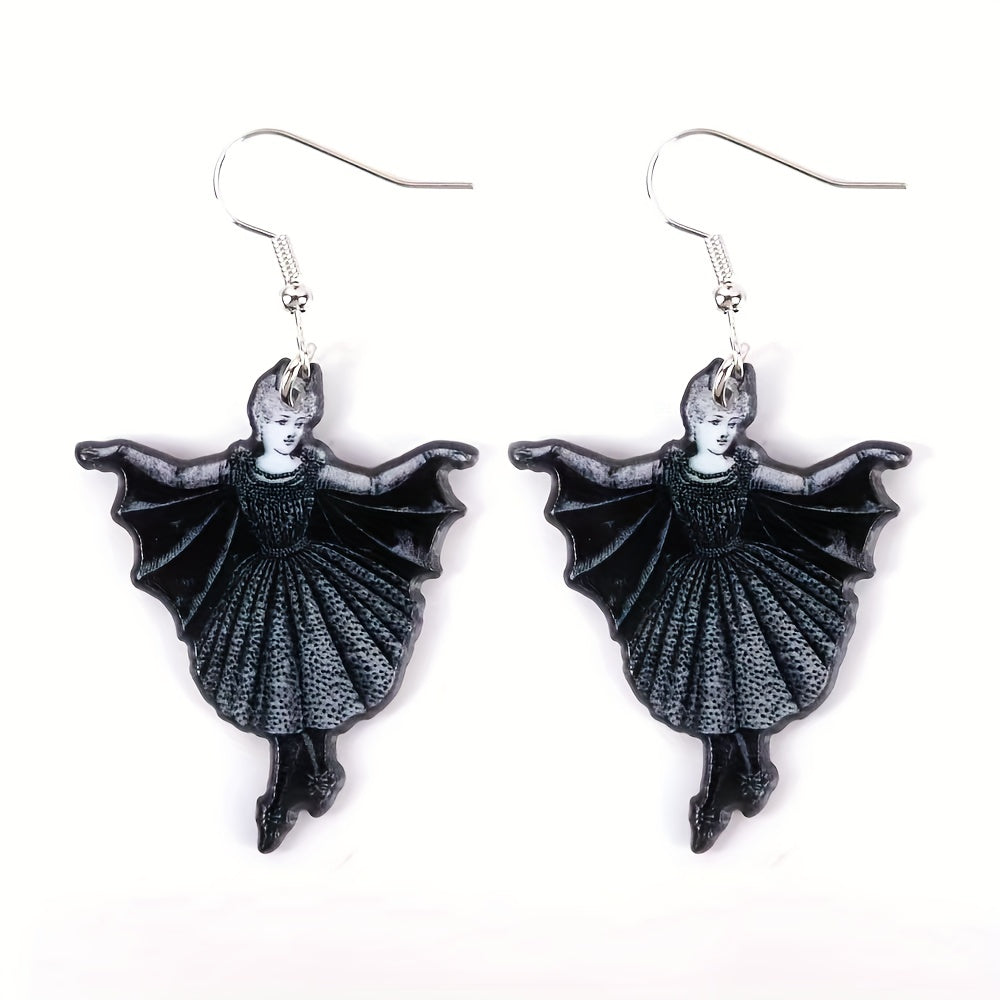 Black Cat Head Acrylic Dangle Earrings Unique Halloween Jewelry for Women