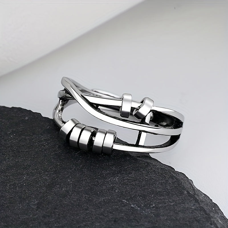 Dainty Rotatable Bead Fidget Ring Adjustable Platinum Plated Anti-Stress Jewelry