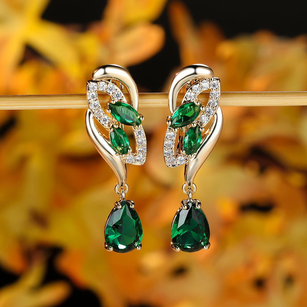 Angol Elegant Flower Dangle Earrings for Women with Golden-Tone Floral Design and Red Gemstones