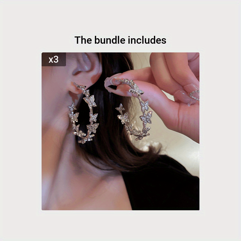 Sterling Silver Butterfly Hoop Earrings for Women - Elegant Statement Jewelry with Rhinestone Detail