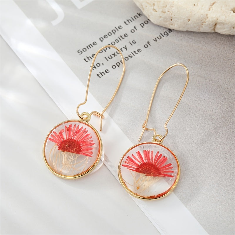 Dried Flower Leaf Pendant Earrings - Hypoallergenic Boho Jewelry for Women