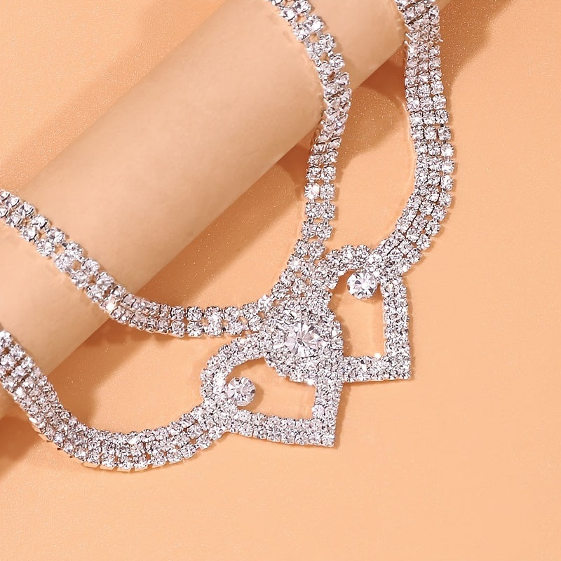 Trendy Double Heart Rhinestone Anklets Set for Elegant Party and Wedding Wear