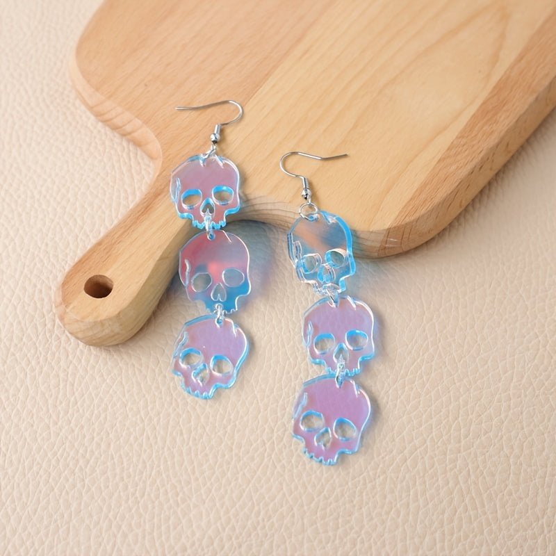 Translucent Acrylic Skull Drop Earrings Punk Style Halloween Jewelry