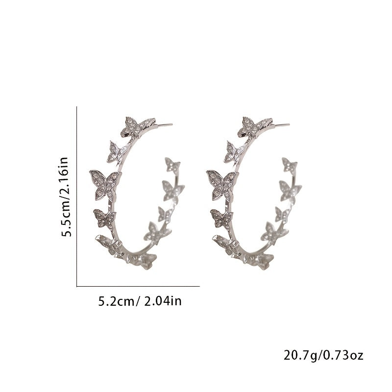 Sterling Silver Butterfly Hoop Earrings for Women - Elegant Statement Jewelry with Rhinestone Detail