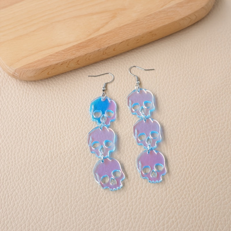 Translucent Acrylic Skull Drop Earrings Punk Style Halloween Jewelry