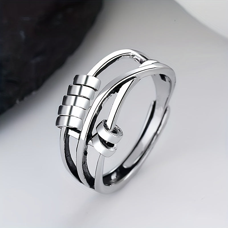 Dainty Rotatable Bead Fidget Ring Adjustable Platinum Plated Anti-Stress Jewelry