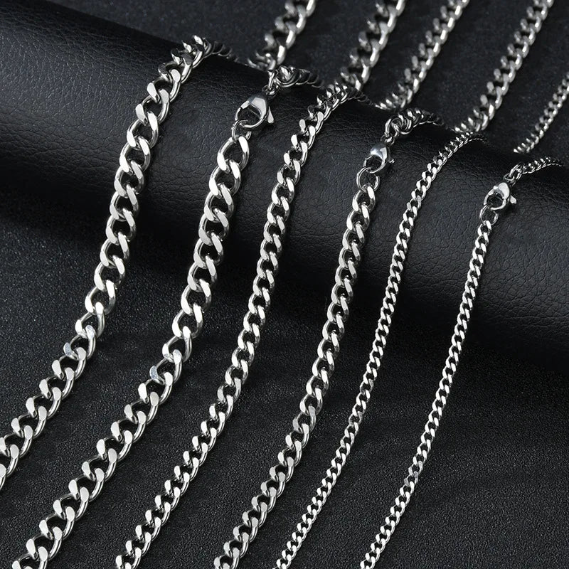 Stainless Steel Cuban Link Chain Necklace for Men and Women Punk Choker Jewelry 3.5-7MM