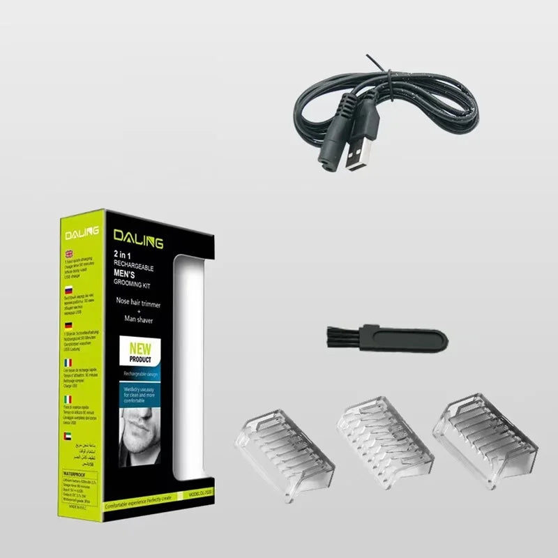 2in1 Rechargeable Electric Grooming Kit for Men with Beard Trimmer and Wet Dry Shaver
