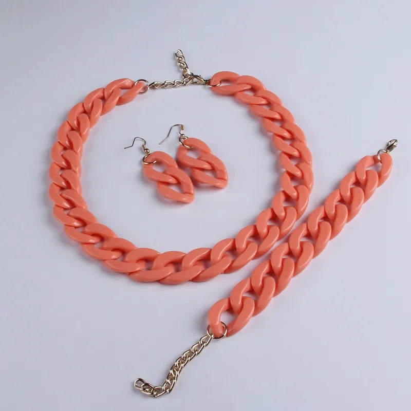 FishSheep Bohemian Candy Color Choker Necklace and Earrings Set for Women 2022 Fashion Jewelry