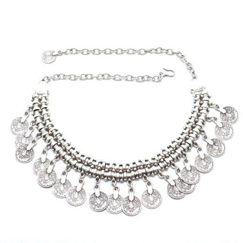 Indian Vintage Coin Tassel Choker Necklace for Women Ethnic Boho Jewelry Gift
