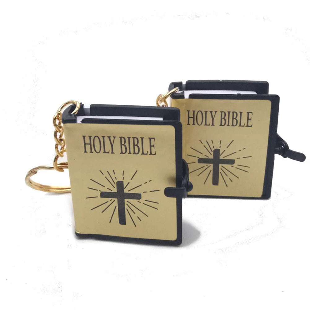 Mini Holy Bible Keychain with Real Paper Pages Gold Silver Religious Pendant