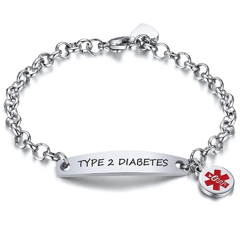 Elegant Customizable Enamel Medical ID Bangle Bracelet for Women with Stainless Steel Rolo Chain