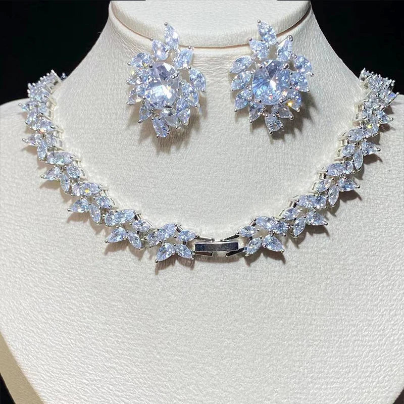 Luxury Bridal Jewelry Set With Water Drop Cubic Zirconia Necklace and Earrings