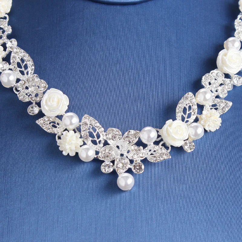 Luxury Bride Crystal Pearl Flower Jewelry Set - Top-Rated Rhinestone Choker, Earrings & Tiara for Stunning Weddings
