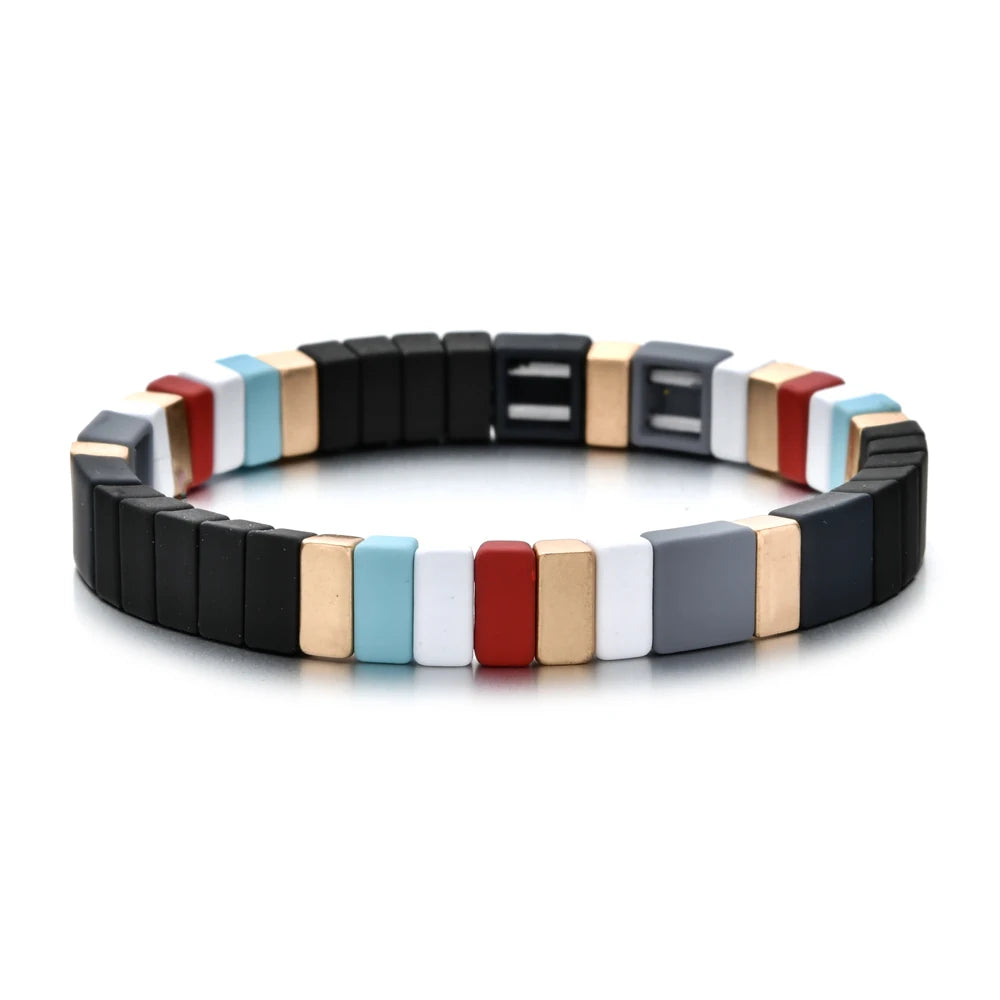 Rainbow Boho Enamel Stretch Bracelets for Women - Handmade Unisex Fashion Bangles by ZMZY