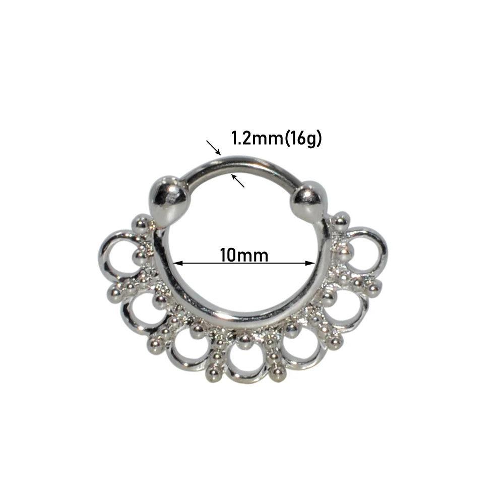 Surgical Steel Indian Nose Septum Ring with Crystal Gem for Women