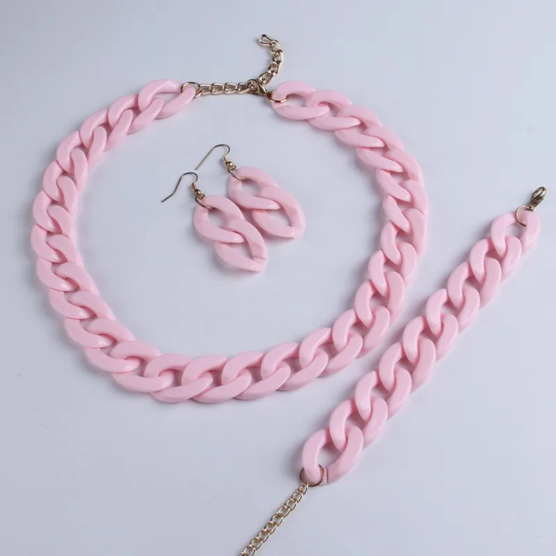 FishSheep Bohemian Candy Color Choker Necklace and Earrings Set for Women 2022 Fashion Jewelry
