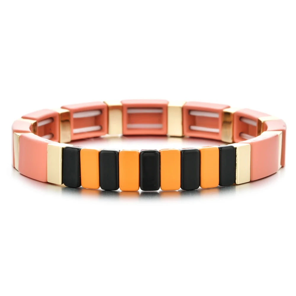 Rainbow Boho Enamel Stretch Bracelets for Women - Handmade Unisex Fashion Bangles by ZMZY